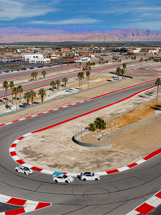 Aerial view of South Palm circuit with red-and-white curbing